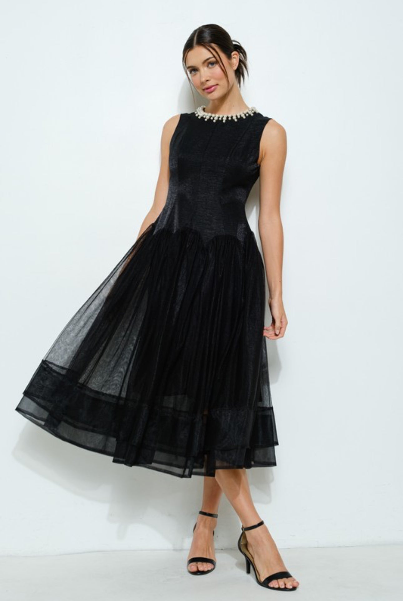 PEARL MIDNIGHT TULLE MIDI DRESS