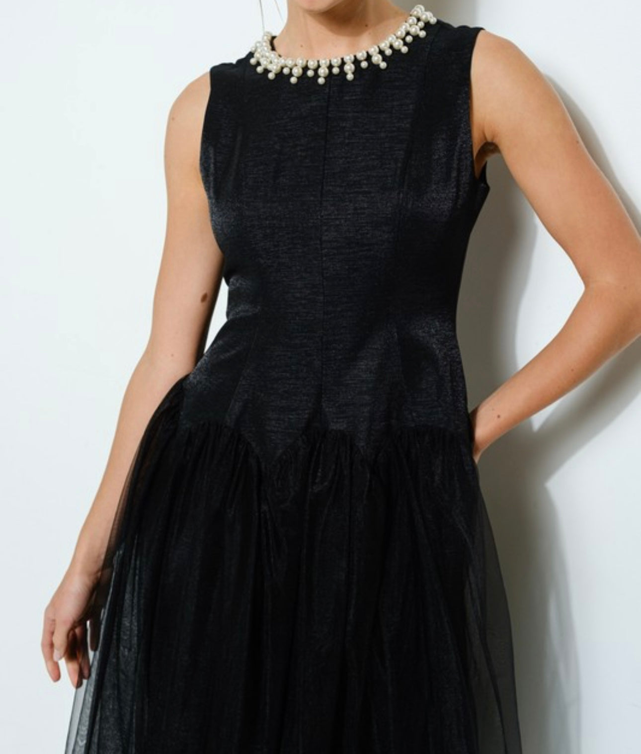 PEARL MIDNIGHT TULLE MIDI DRESS