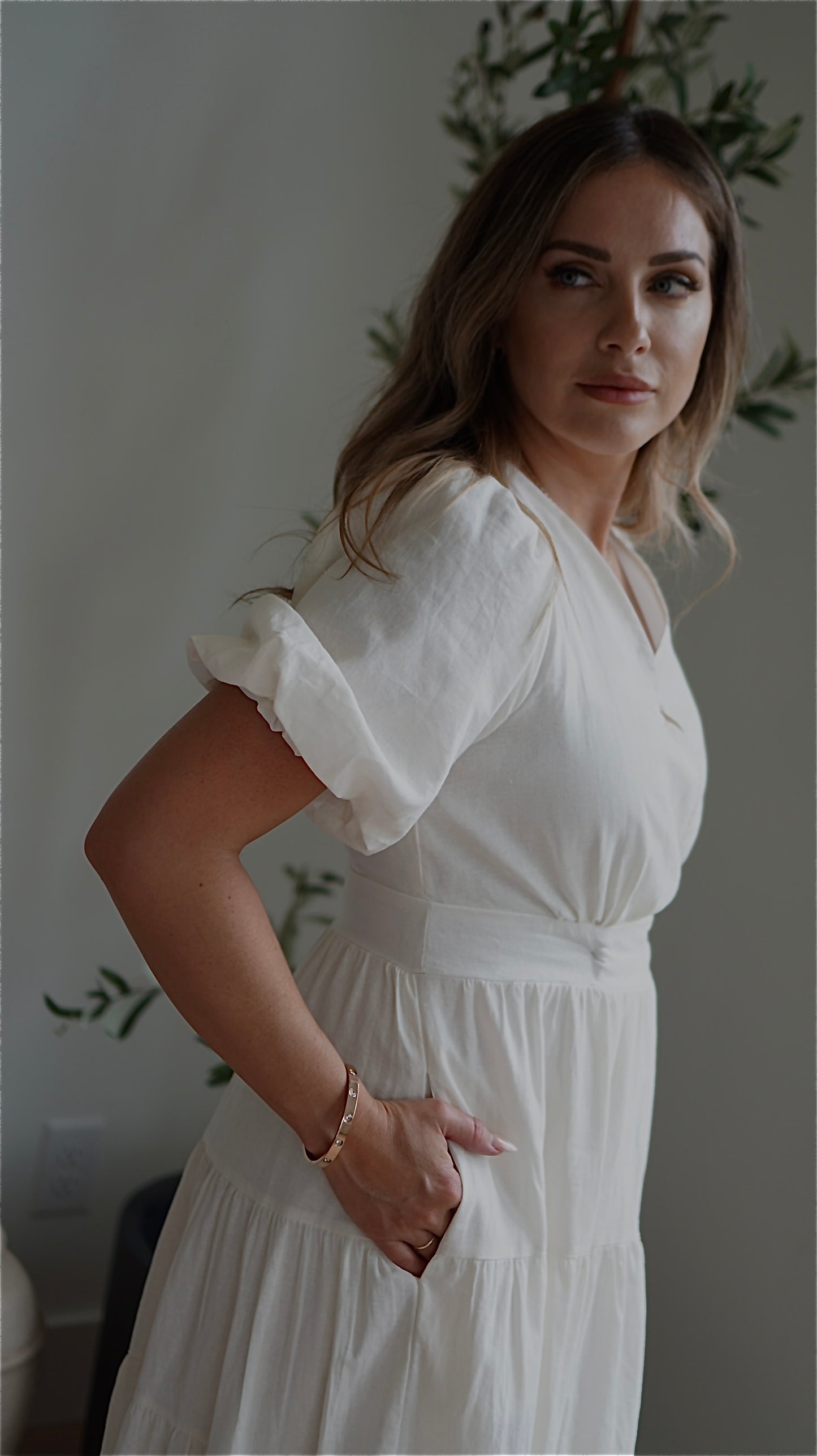 AIRY COTTON PUFF SLEEVE MIDI WRAP DRESS