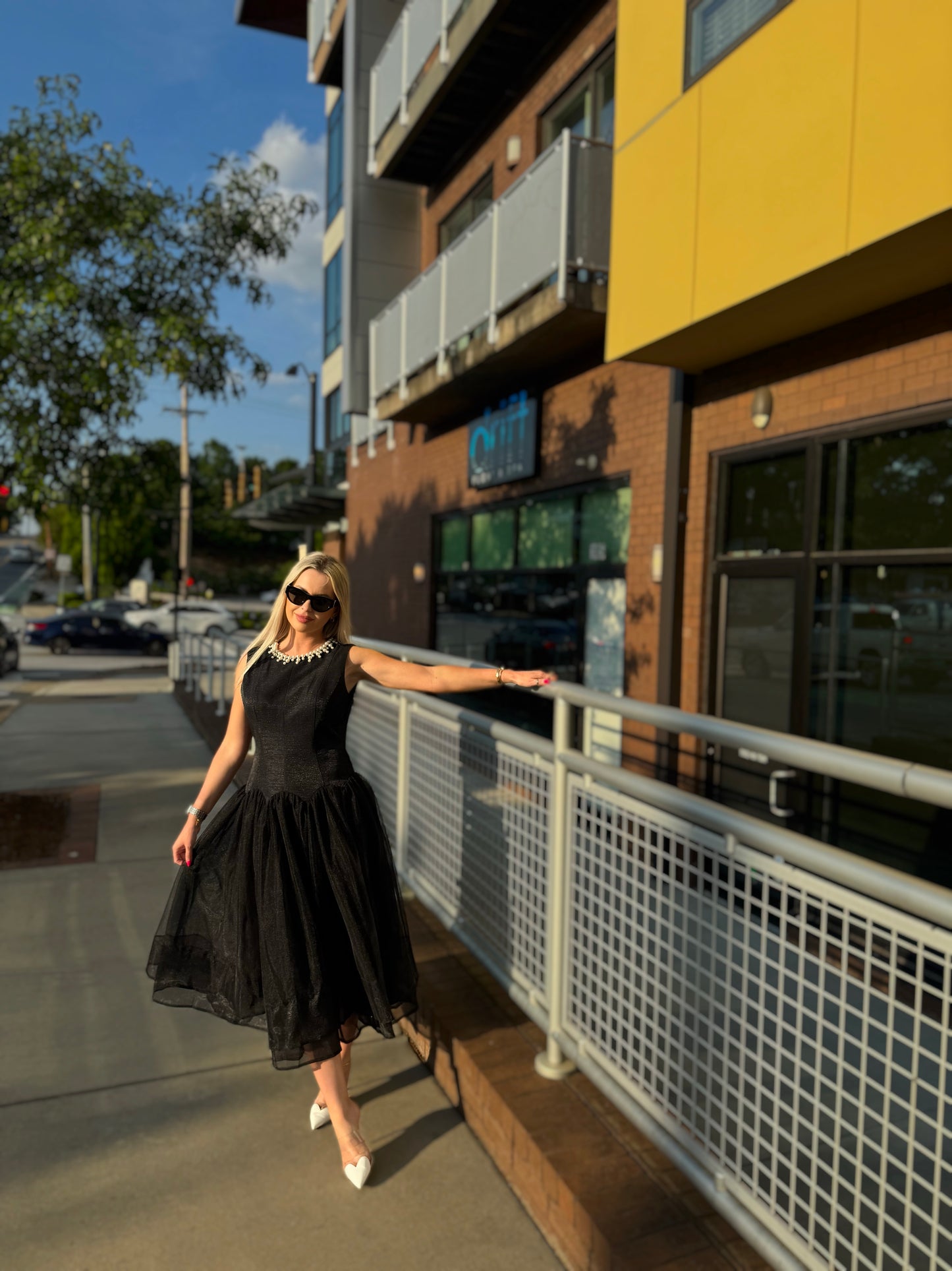 PEARL MIDNIGHT TULLE MIDI DRESS