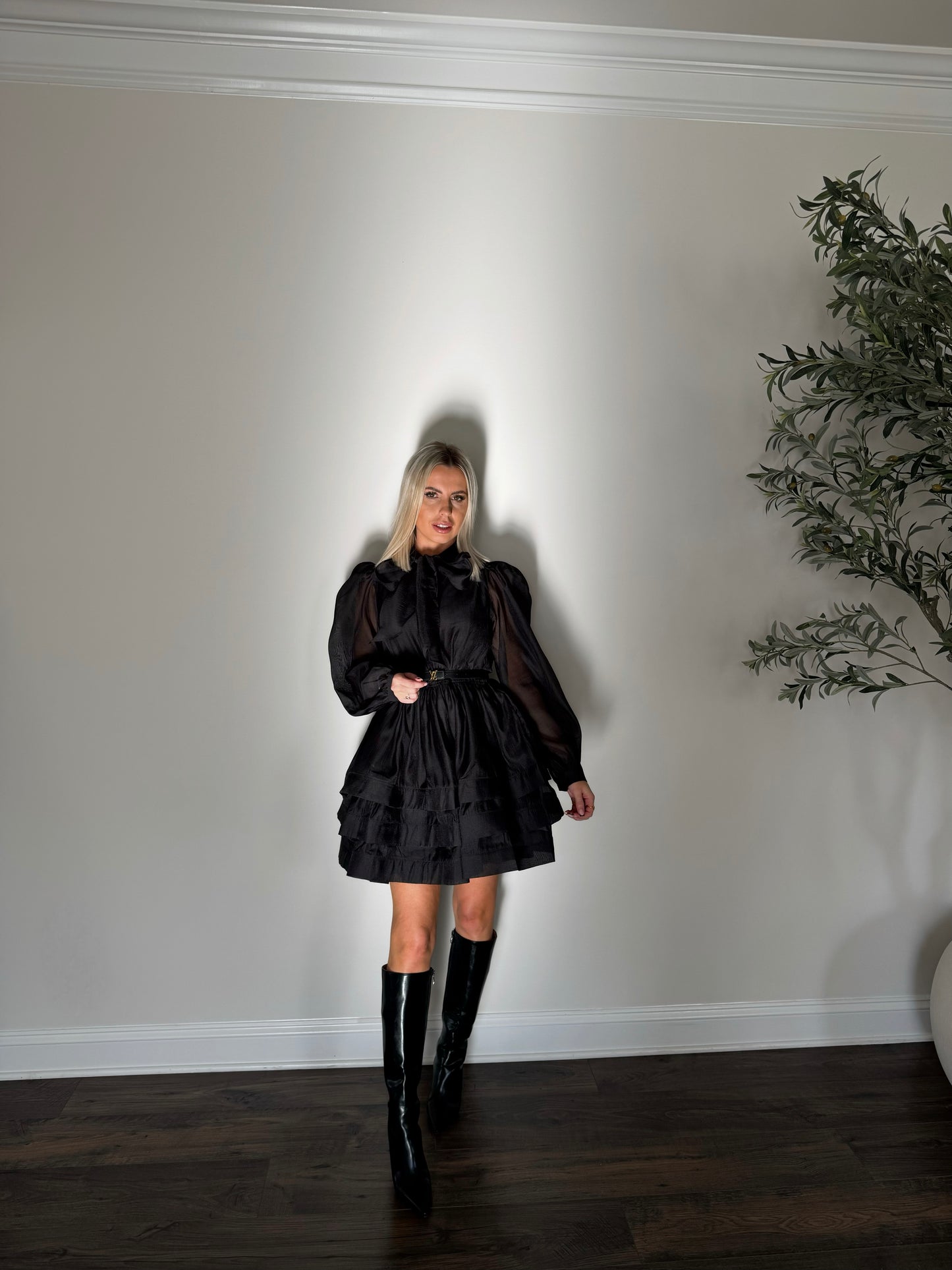NOIR RUFFLE CHARM  MINI DRESS