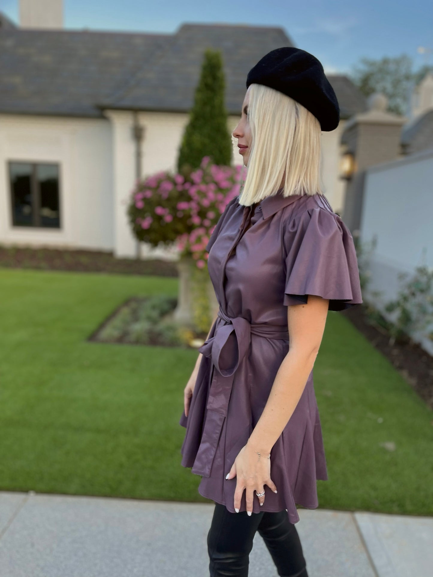 SYRAH FAUX LEATHER MINI DRESS