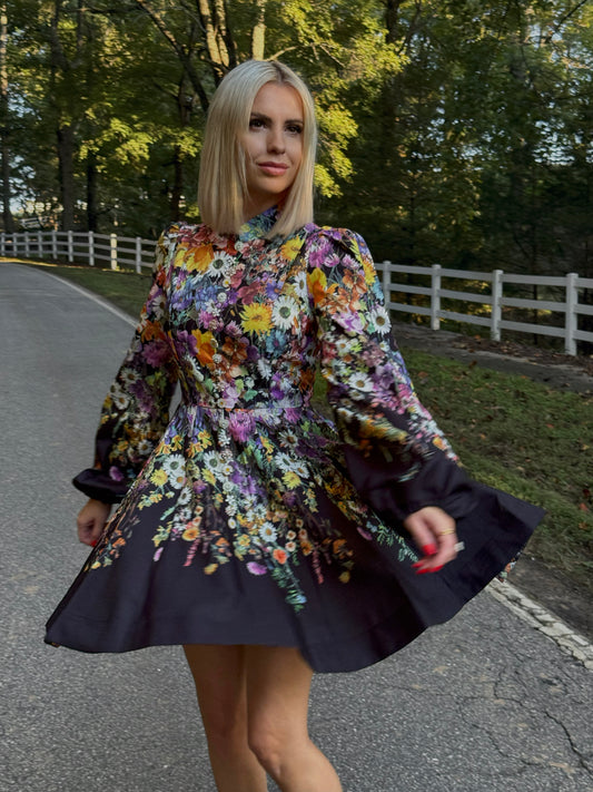 MIDNIGHT  BLOOM FLORAL MINI DRESS