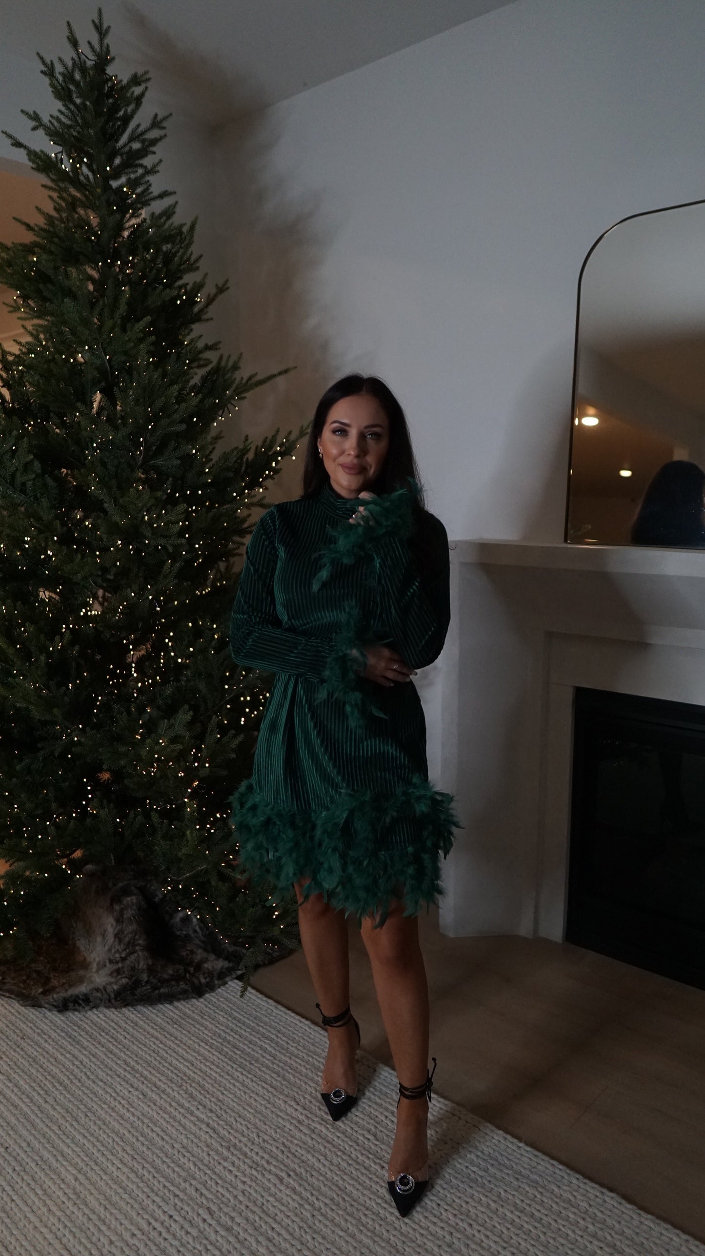 VELOUR ROYALE MINI DRESS WITH FEATHER