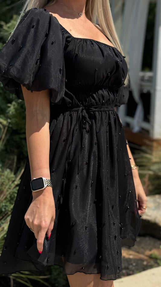 ADRIENNE  BLACK PEARL MINI DRESS