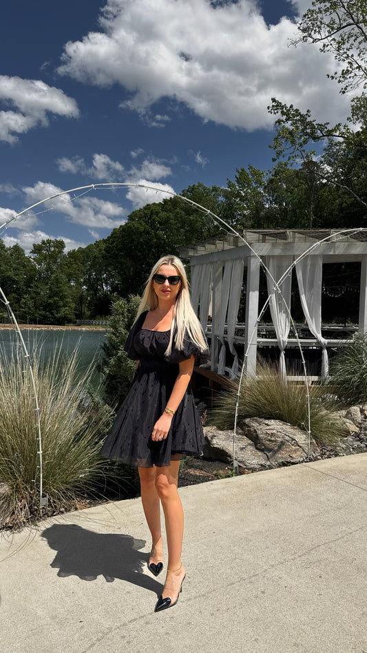 ADRIENNE  BLACK PEARL MINI DRESS