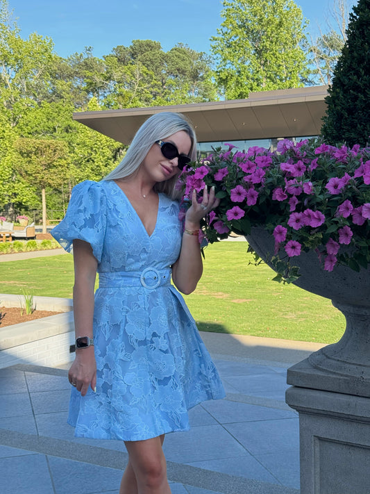 BLUEBELL FLORAL TEXTURED MINI DRESS