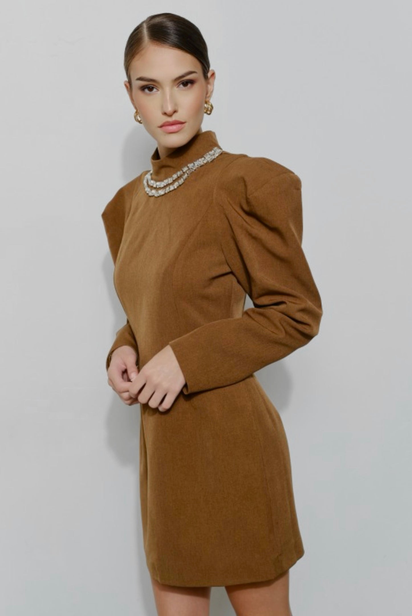 MOCHA OXFORD ELITE MINI DRESS