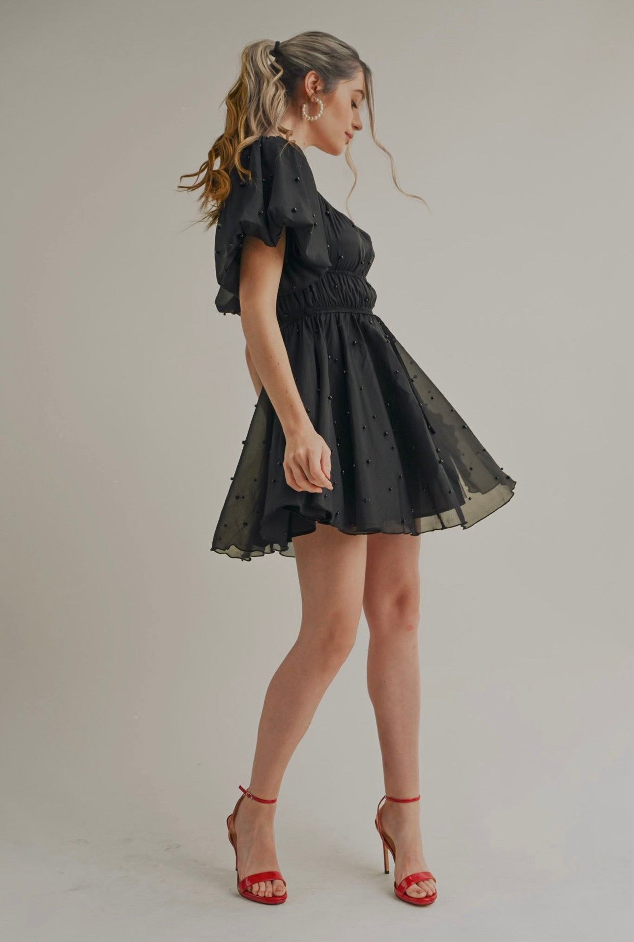 ADRIENNE BLACK PEARL MINI DRESS TDWexclusives ADRIENNE BLACK PEARL MINI DRESS TDWexclusives
